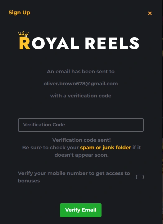 Royal Reels Casino registration second stage verification